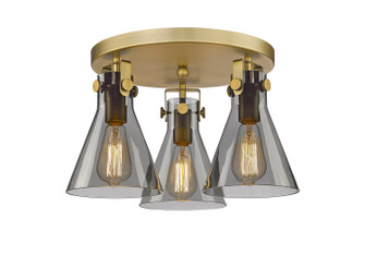 Downtown Urban Three Light Flush Mount in Brushed Brass (405|411-3F-BB-G411-7SM)