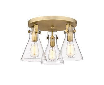 Downtown Urban Three Light Flush Mount in Brushed Brass (405|411-3F-BB-G411-7CL)