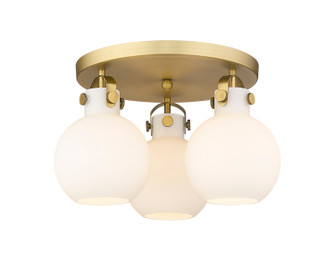 Downtown Urban Three Light Flush Mount in Brushed Brass (405|410-3F-BB-G410-7WH)