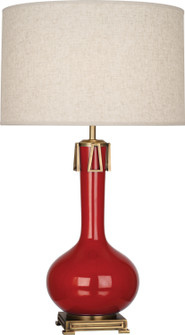 Athena One Light Table Lamp in Ruby Red Glazed Ceramic w/Aged Brass (165|RR992)