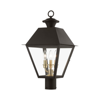 Wentworth Three Light Outdoor Post Top Lantern in Bronze w/Antique Brass Finish Cluster (107|27219-07)