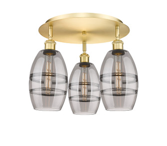 Downtown Urban Three Light Flush Mount in Satin Gold (405|516-3C-SG-G557-6SM)