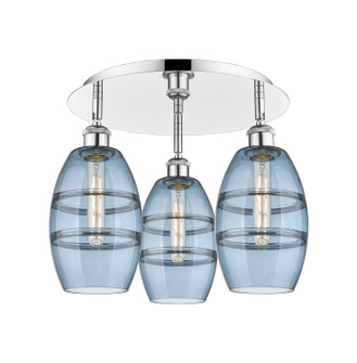 Downtown Urban Three Light Flush Mount in Polished Chrome (405|516-3C-PC-G557-6BL)