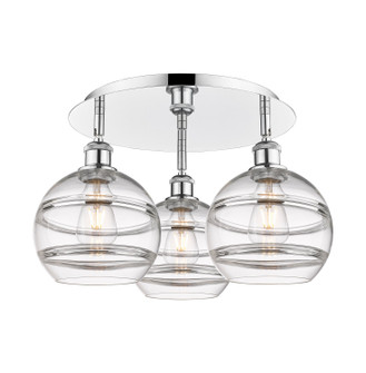 Downtown Urban Three Light Flush Mount in Polished Chrome (405|516-3C-PC-G556-8CL)