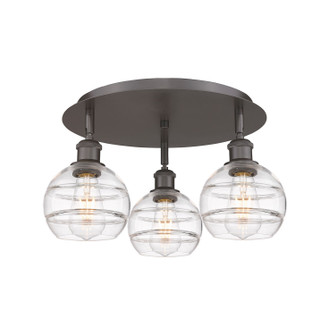Downtown Urban Three Light Flush Mount in Oil Rubbed Bronze (405|516-3C-OB-G556-6CL)