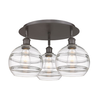 Downtown Urban Three Light Flush Mount in Oil Rubbed Bronze (405|516-3C-OB-G556-8CL)
