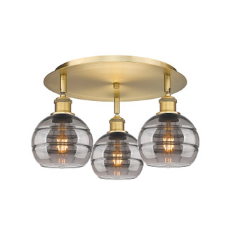 Downtown Urban Three Light Flush Mount in Brushed Brass (405|516-3C-BB-G556-6SM)