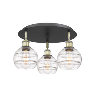 Downtown Urban Three Light Flush Mount in Black Antique Brass (405|516-3C-BAB-G556-6CL)