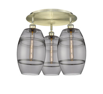 Downtown Urban Three Light Flush Mount in Antique Brass (405|516-3C-AB-G557-8SM)