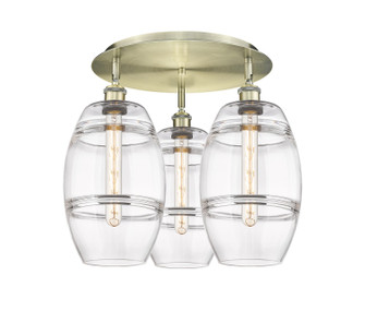 Downtown Urban Three Light Flush Mount in Antique Brass (405|516-3C-AB-G557-8CL)