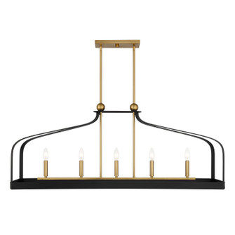 Sheffield Five Light Linear Chandelier in Matte Black with Warm Brass Accents (51|1-7804-5-143)