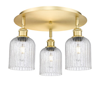 Downtown Urban Three Light Flush Mount in Satin Gold (405|516-3C-SG-G559-5SDY)