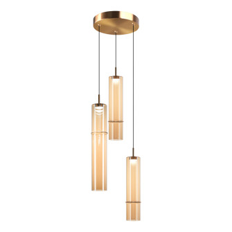 Bambu Three Light Pendant in Aged Gold Brass + Amber Glass (423|C30603AGAM)