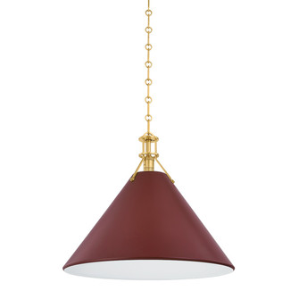 Painted No. 2 One Light Pendant in Aged Brass/Soft Crimson (70|MDS352L-AGB/CRN)