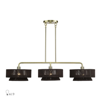 Florell Three Light Linear Chandelier in Antique Brass (107|49143-01) Florell Three Light Linear Chandelier in Antique Brass (107|49143-01)