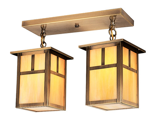 Mission Two Light Ceiling Mount in Antique Brass (37|MCM-6/2TGW-AB)