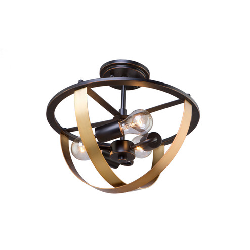 Capri Three Light Semi Flush Mount in Dark Bronze & Satin Brass (78|AC11233)