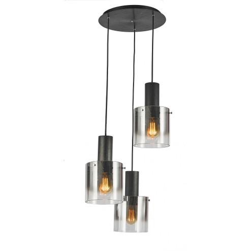 Henley Three Light Chandelier in Satin Black & Smoke Glass (78|AC11523SM)