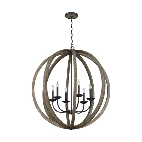 Allier Six Light Pendant in Weathered Oak Wood / Antique Forged Iron (454|F3186/6WOW/AF) Allier Six Light Pendant in Weathered Oak Wood / Antique Forged Iron (454|F3186/6WOW/AF)