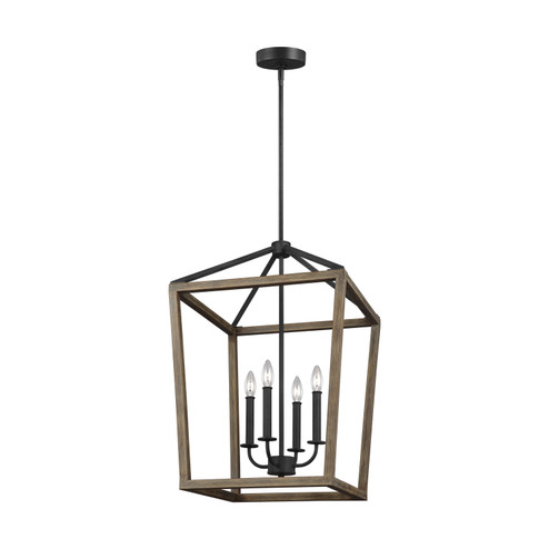 Gannet Four Light Chandelier in Weathered Oak Wood / Antique Forged Iron (454|F3191/4WOW/AF)