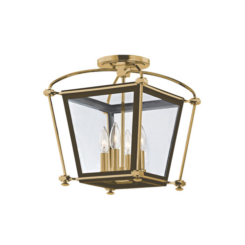 Hollis Four Light Semi Flush Mount in Aged Brass (70|3610-AGB)