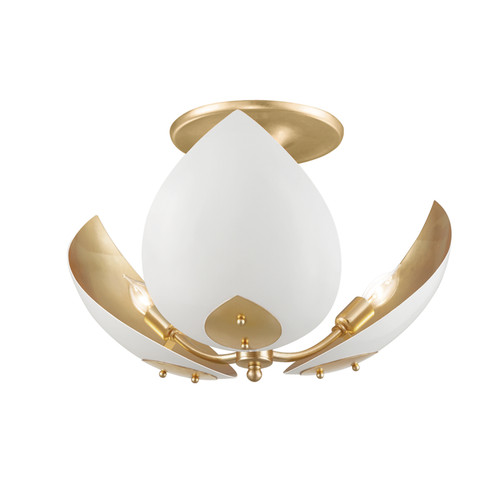 Lotus Three Light Semi Flush Mount in Gold Leaf/White (70|5703-GL/WH)