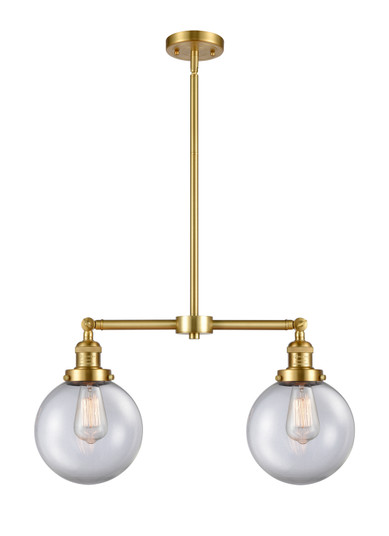 Franklin Restoration Two Light Island Pendant in Satin Gold (405|209-SG-G202-8) Franklin Restoration Two Light Island Pendant in Satin Gold (405|209-SG-G202-8)