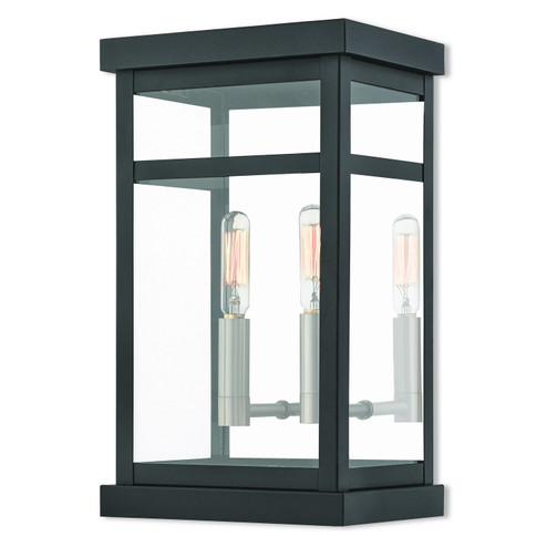 Hopewell Two Light Outdoor Wall Lantern in Black w/ Brushed Nickel Cluster and Polished Chrome Stainless Steel (107|20702-04)