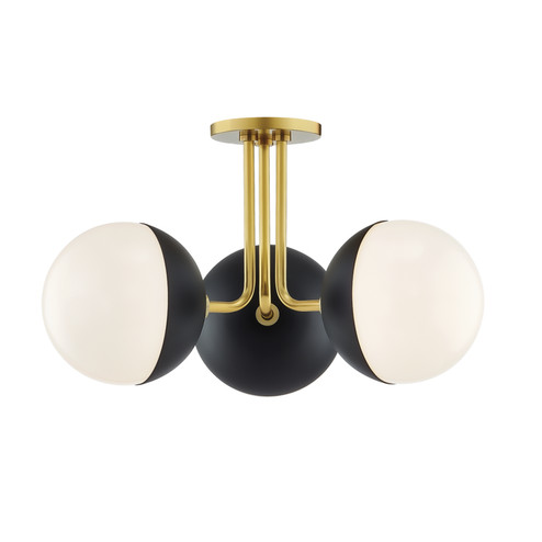 Renee Three Light Semi Flush Mount in Aged Brass/Black (428|H344603-AGB/BK)