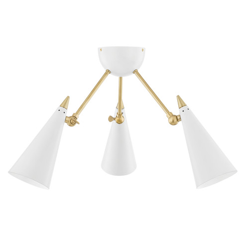 Moxie Three Light Semi Flush Mount in Aged Brass/Soft Off White (428|H441603-AGB/WH)