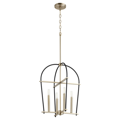 Espy Four Light Entry Pendant in Textured Black w/ Aged Brass (19|687-4-6980)