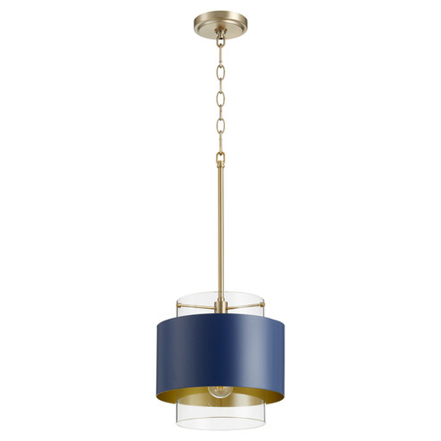 Glass Cylinder Drum Pendants One Light Pendant in Aged Brass|Blue Blue (19|8012-3280)
