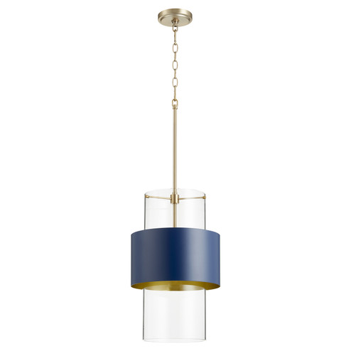 Glass Cylinder Drum Pendants One Light Pendant in Aged Brass w/ Blue (19|8013-3280)