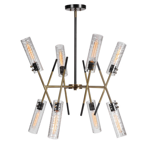 Telesto Eight Light Linear Pendant in Textured Black With Antique Brass (52|21538)