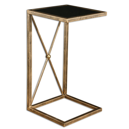Zafina Side Table in Antiqued Gold with Black Glass (52|25014)