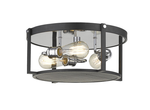 Halcyon Three Light Flush Mount in Matte Black + Chrome (224|723F15-MB+CH)