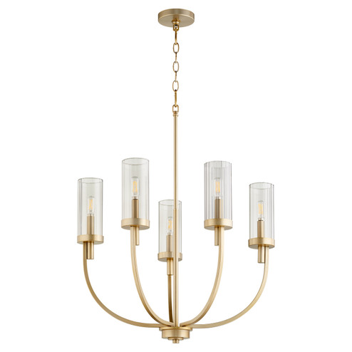 Ladin Five Light Chandelier in Aged Brass w/ Smoke Fluted Glass (19|601-5-80)