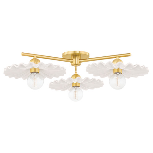 Tinsley Three Light Semi Flush Mount in Aged Brass/Ceramic Gloss Cream (428|H499603-AGB/CCR)