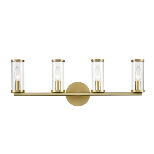 Revolve Four Light Bathroom Fixture in Clear Glass/Natural Brass (452|WV309044NBCG)