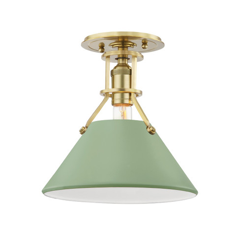 Painted No.2 One Light Semi Flush Mount in Aged Brass/Leaf Green Combo (70|MDS353-AGB/LFG)