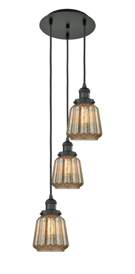 Franklin Restoration Three Light Pendant in Matte Black (405|113F-3P-BK-G146)