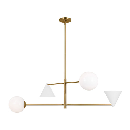Cosmo Four Light Chandelier in Matte White and Burnished Brass (454|AEC1094MWTBBS)