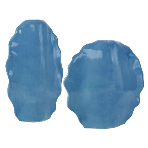 Ruffled Feathers Vases, S/2 in Gloss Blue Glaze (52|18051)