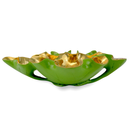 Wrapped Lotus Leaf Bowl in Green/Polished Gold (142|1200-0621)