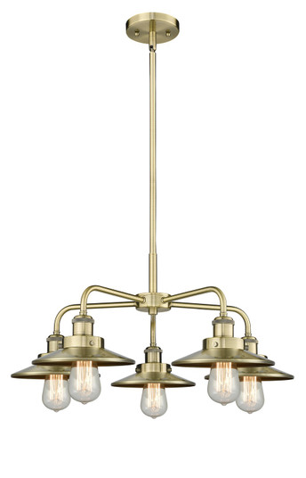 Downtown Urban Five Light Chandelier in Antique Brass (405|916-5CR-AB-M4-AB)