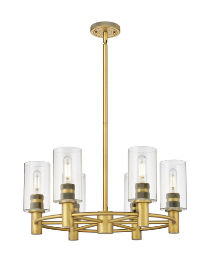 Downtown Urban LED Chandelier in Brushed Brass (405|434-6CR-BB-G434-7CL) Downtown Urban LED Chandelier in Brushed Brass (405|434-6CR-BB-G434-7CL)
