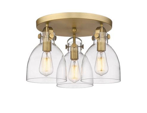 Downtown Urban Three Light Flush Mount in Brushed Brass (405|410-3F-BB-G412-7CL)