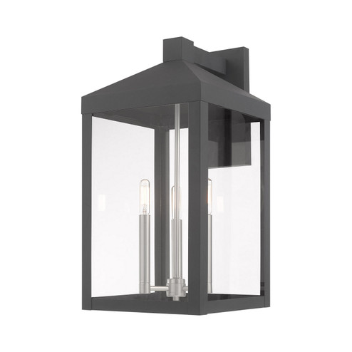 Nyack Three Light Outdoor Wall Lantern in Scandinavian Gray w/ Brushed Nickels (107|20585-76)