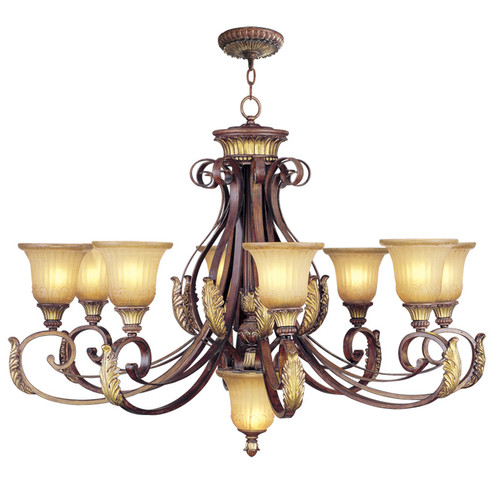 Villa Verona Nine Light Chandelier in Hand Applied Verona Bronze w/ Aged Gold Leafs (107|8586-63)