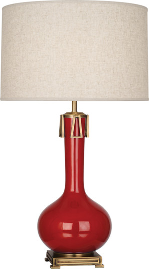 Athena One Light Table Lamp in Ruby Red Glazed Ceramic w/Aged Brass (165|RR992)